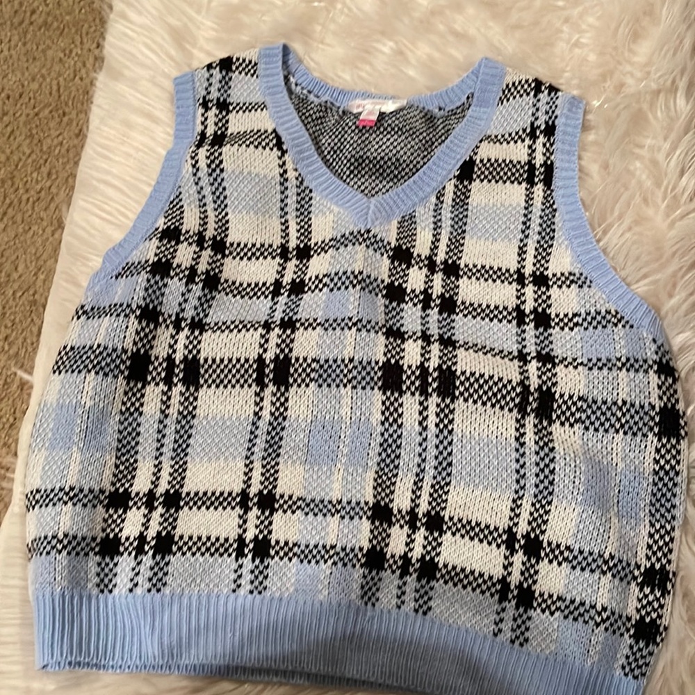 Black blue and white sweater vest
